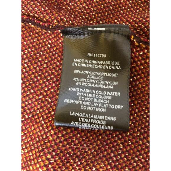 Vertigo Jacquard Black/Red/Gold Long Open Wool Blend Cardigan Sweater Size S NWT - Picture 6 of 11